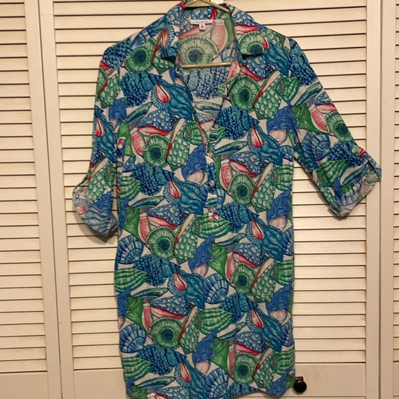 Talbots Ocean Print Gauze Dress / Beach Cover Size XS - Picture 1 of 8